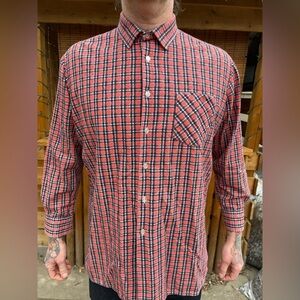 Vintage 80s Blue Fin Plaid Button Down Boat Shirt